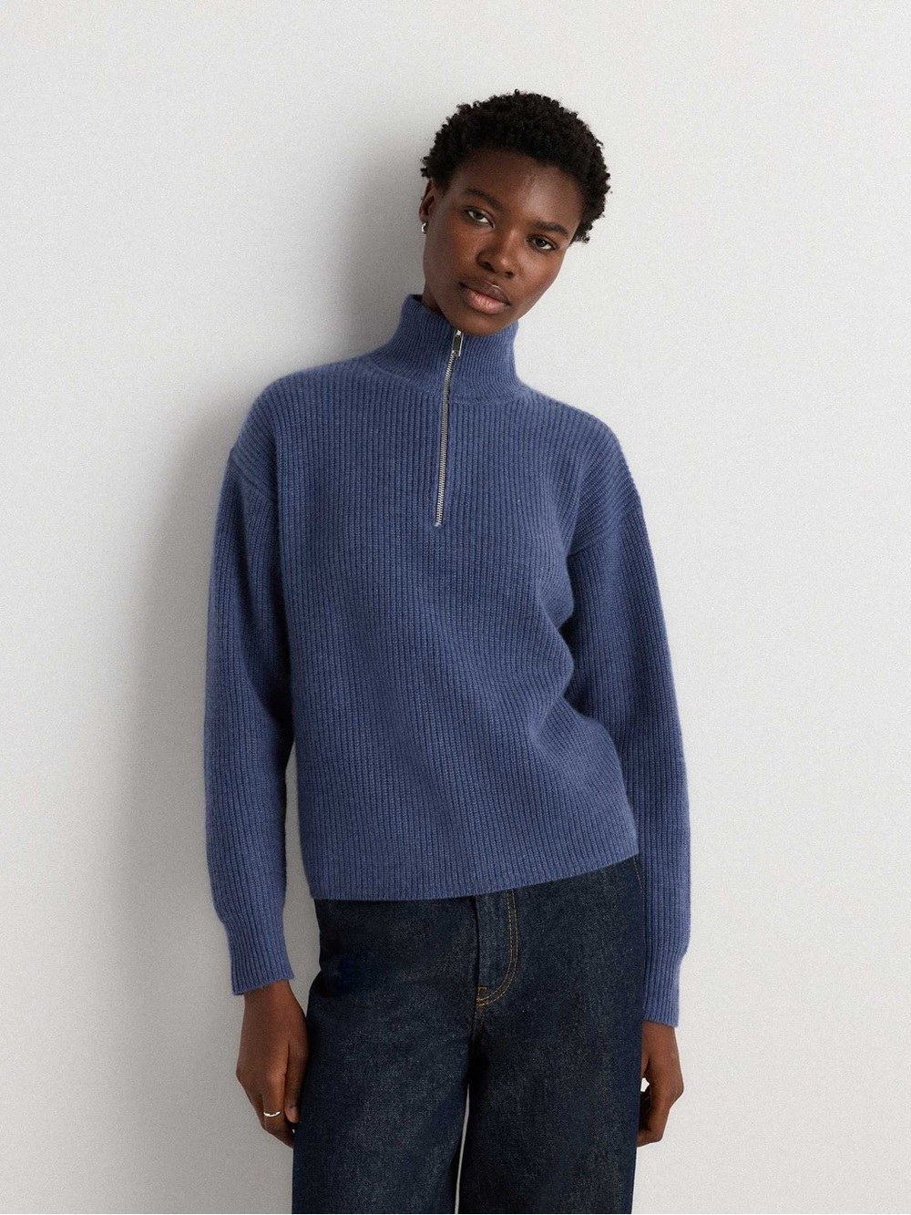 Quince Mongolian Cashmere Fisherman Quarter Zip Sweater Size Large dark purple